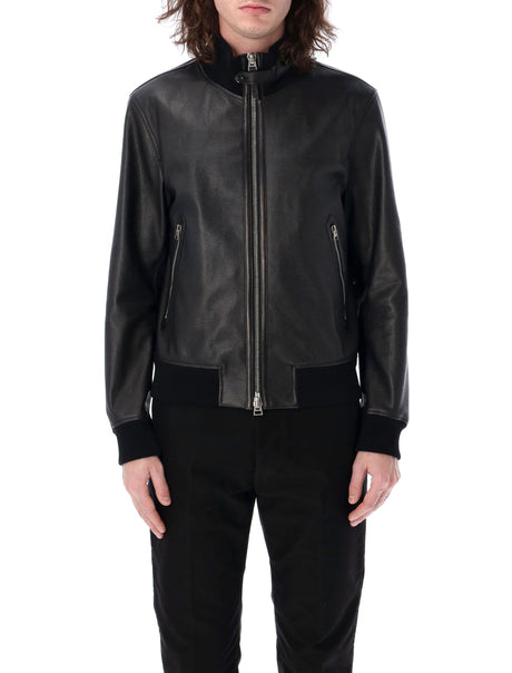 TOM FORD Funnel Neck Grain Leather Bomber Jacket - Size 50