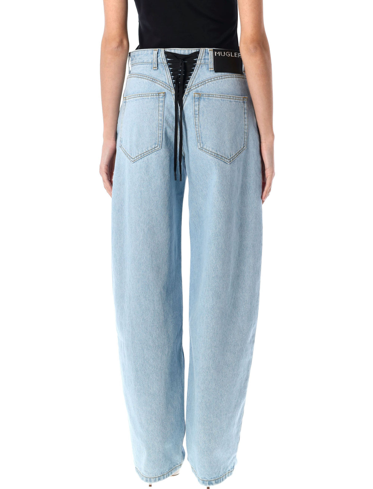 MUGLER High-Waisted Laced-Up Wide Leg Jeans - Size 26/27