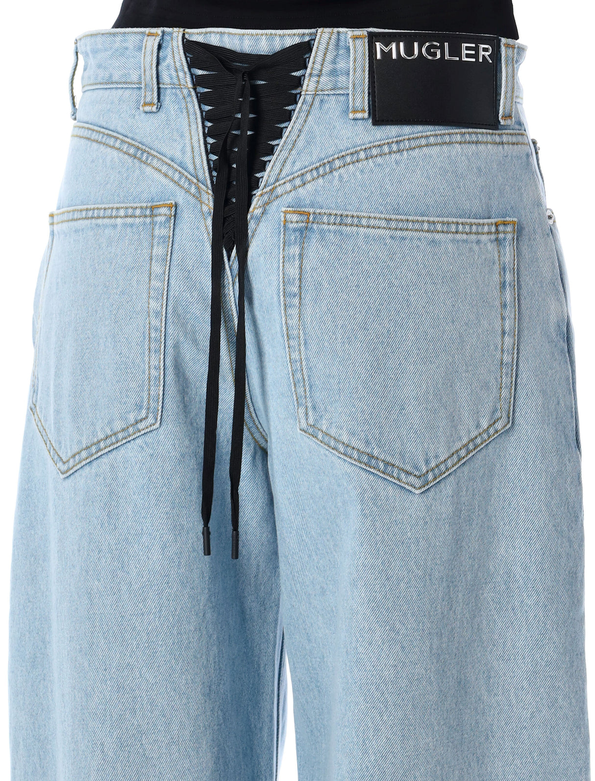 MUGLER High-Waisted Laced-Up Wide Leg Jeans - Size 26/27