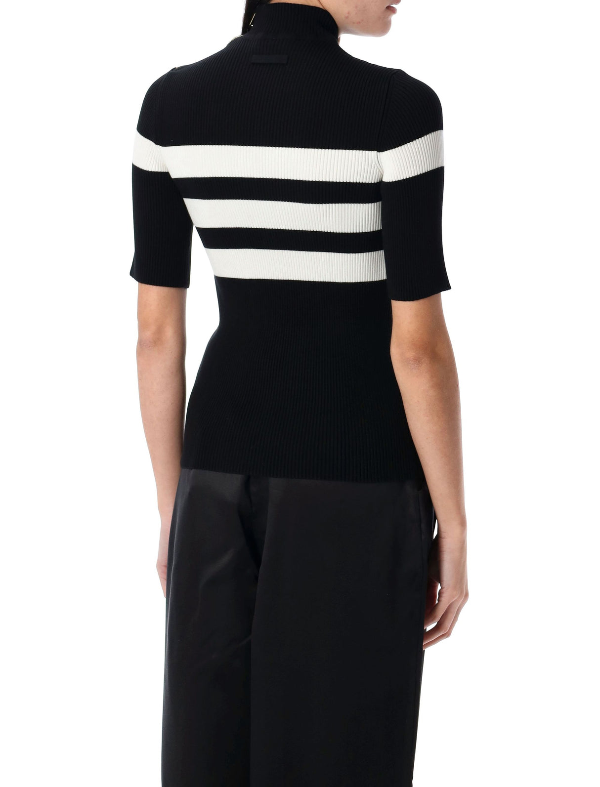 JEAN PAUL GAULTIER Striped Knit Top with Mock Neck - Size S