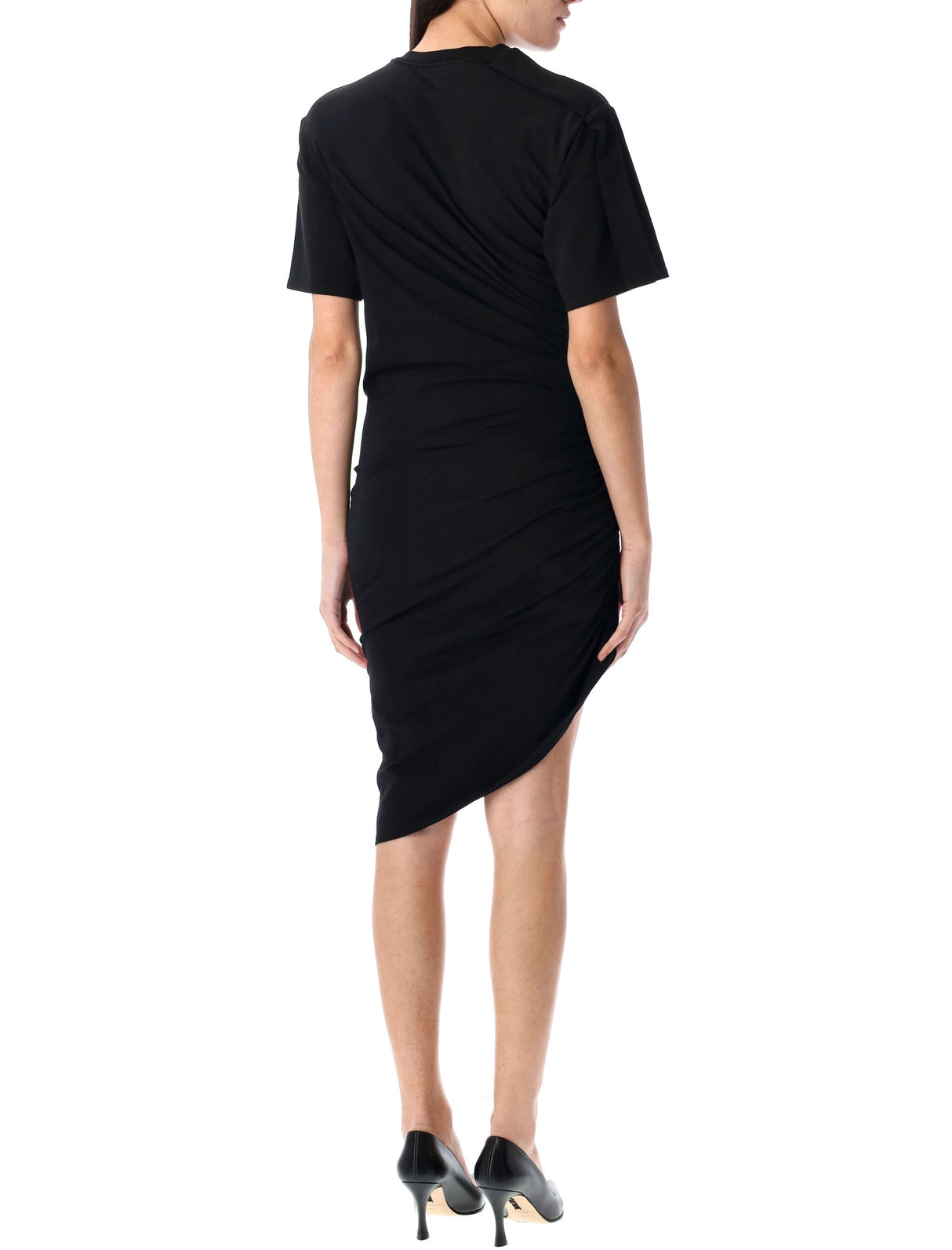 MUGLER Asymmetric Draped Mini Day Dress with Piercing Detail