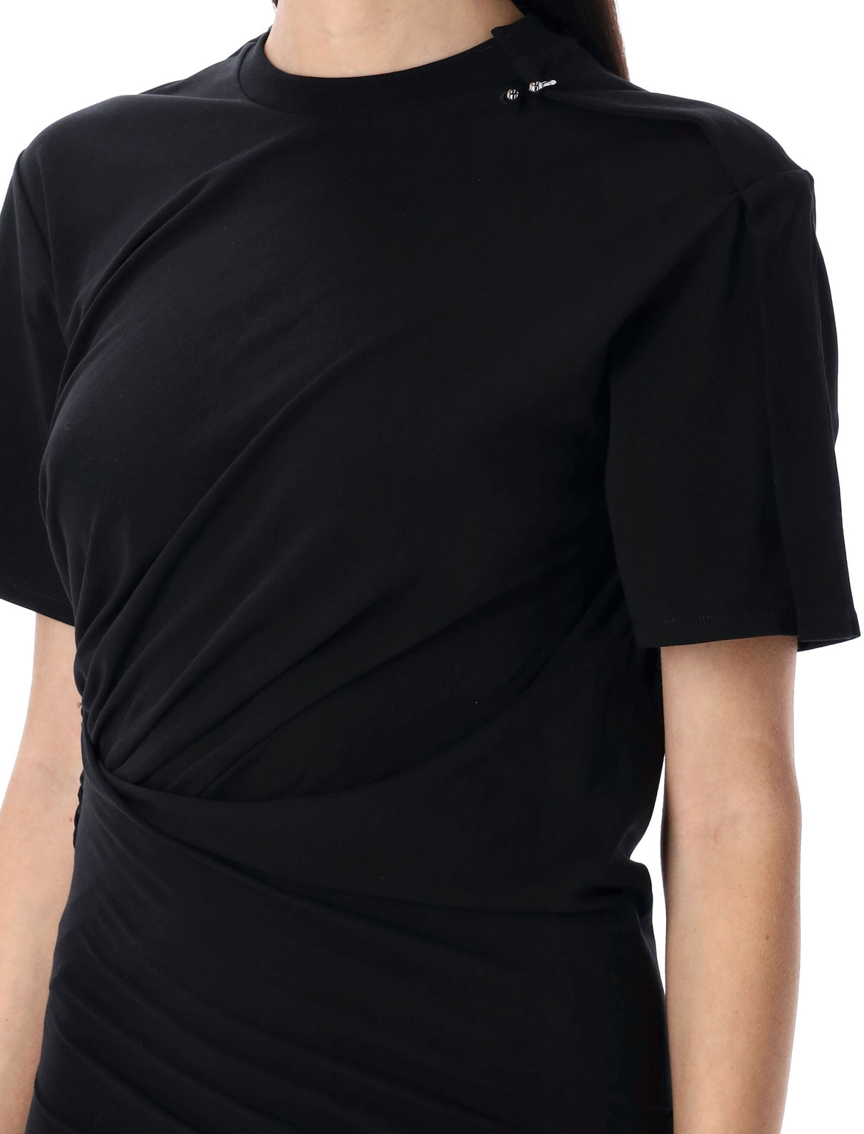 MUGLER Asymmetric Draped Mini Day Dress with Piercing Detail