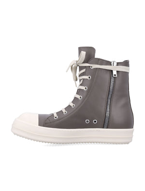 RICK OWENS High-Top Leather Sneakers with Shark-Tooth Bumper Sole