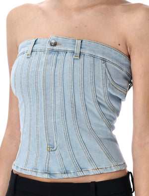 MUGLER Cotton Denim Bustier - Size 36