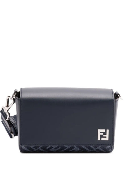 FENDI Compact Mini Leather and Canvas Handbag - W 17.5 x H 12 x D 6.5 cm