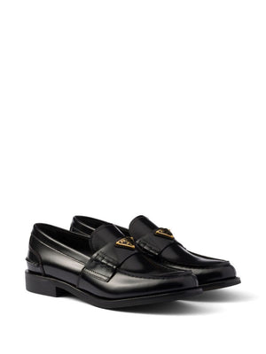 PRADA Brushed Leather Loafers with Leather Band - 2 cm Heel