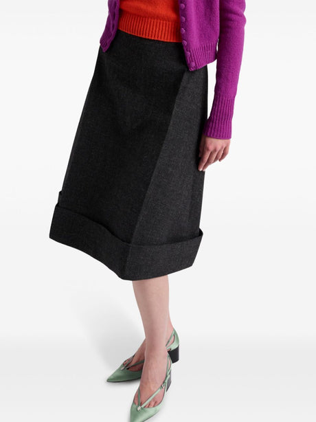 PRADA Men's Flared Midi Skirt in Luxurious Wool