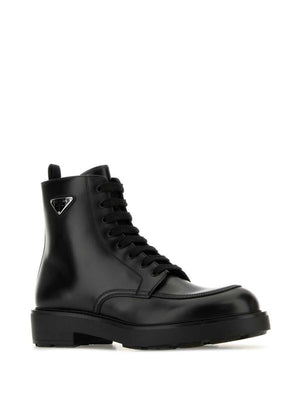 PRADA Glossy Leather Ankle Boots for Women