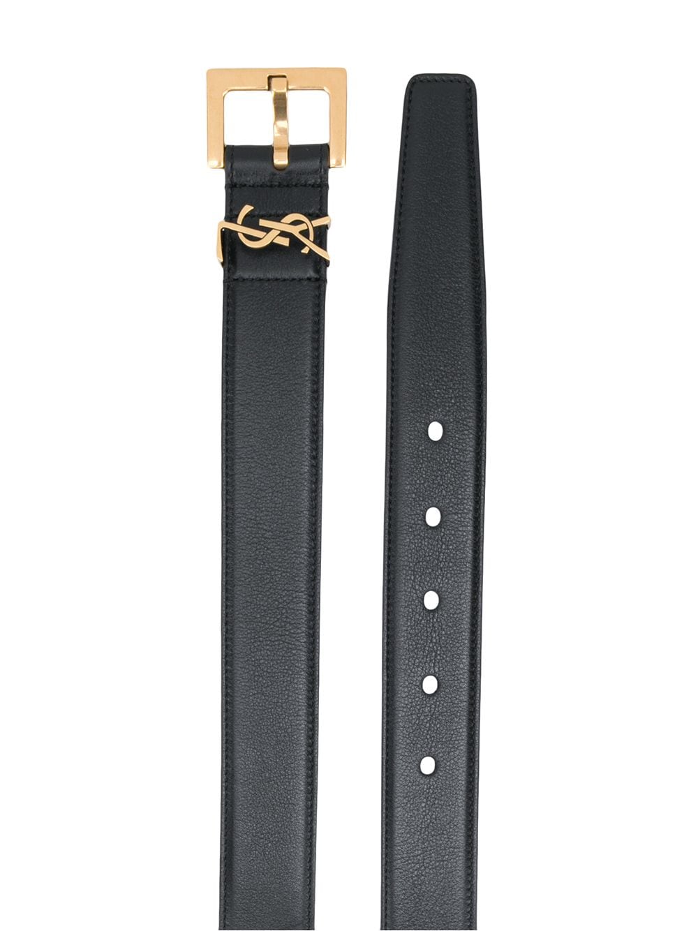 SAINT LAURENT PARIS Cassandre Square Buckle Belt in Smooth Leather - 3 cm Height