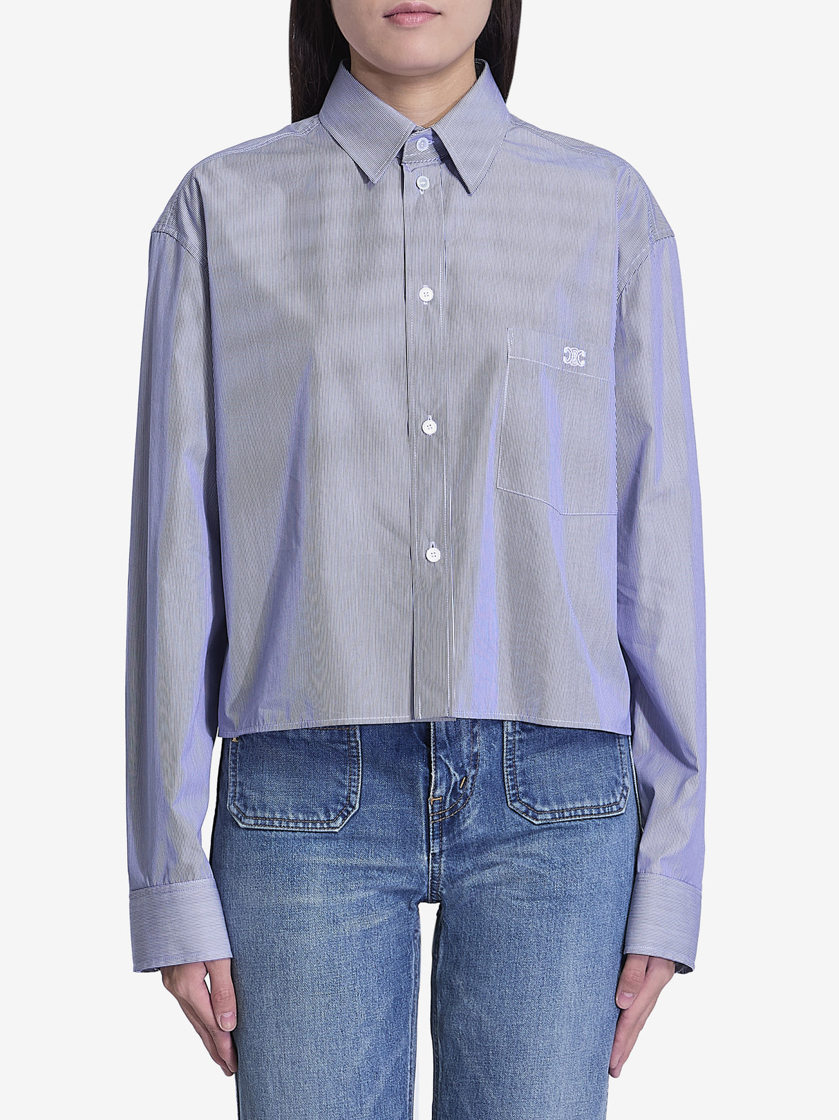 CELINE Cropped Shirt with Embroidered Detail