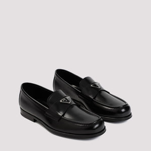 PRADA Brushed Leather Loafers with Front Penny Bar