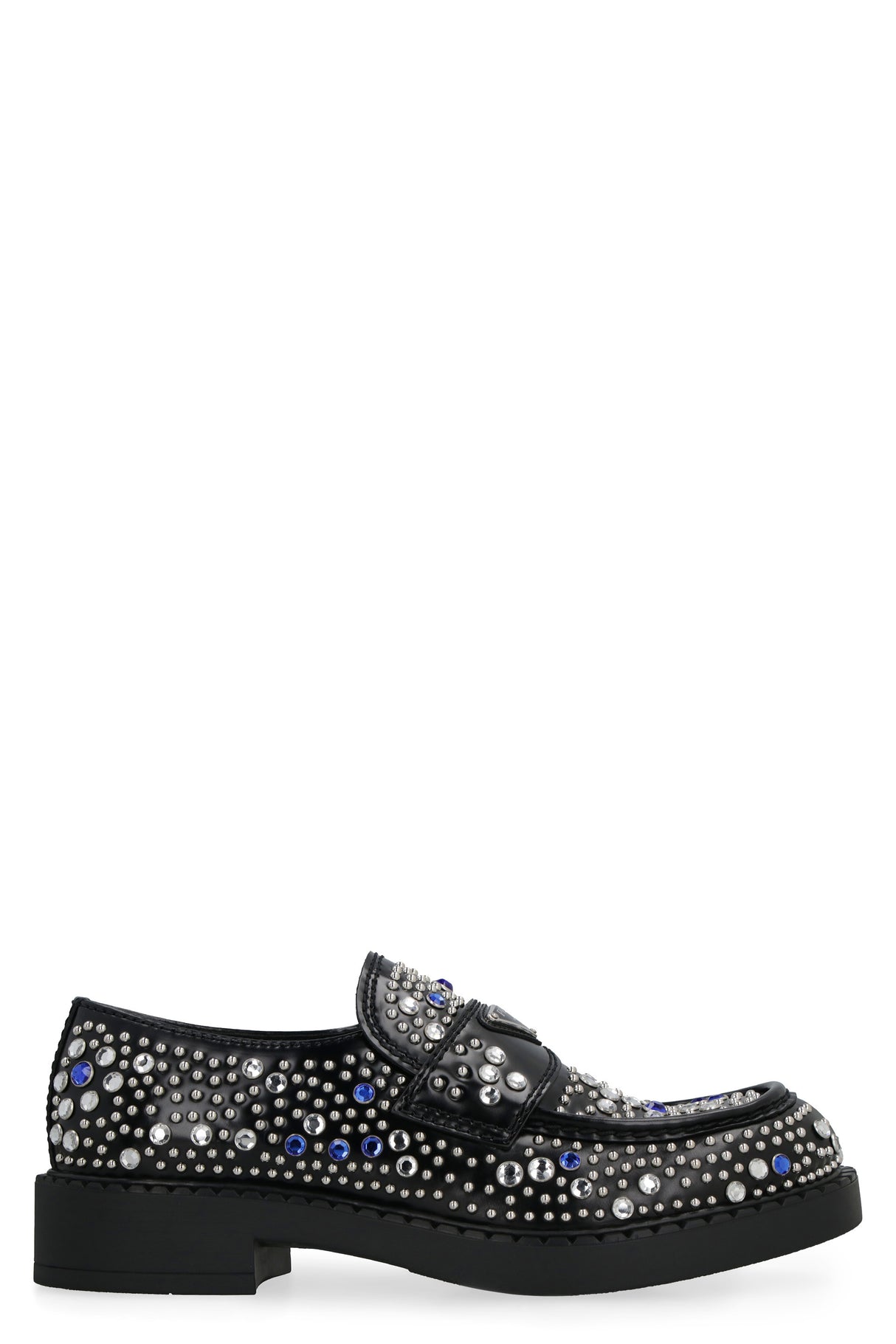 PRADA Premium Leather Loafers with Rhinestone Accents