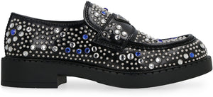 PRADA Premium Leather Loafers with Rhinestone Accents