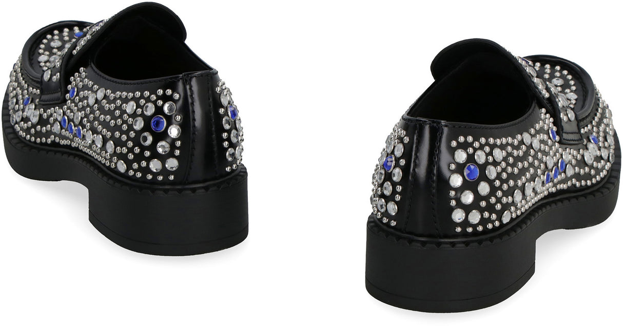 PRADA Premium Leather Loafers with Rhinestone Accents