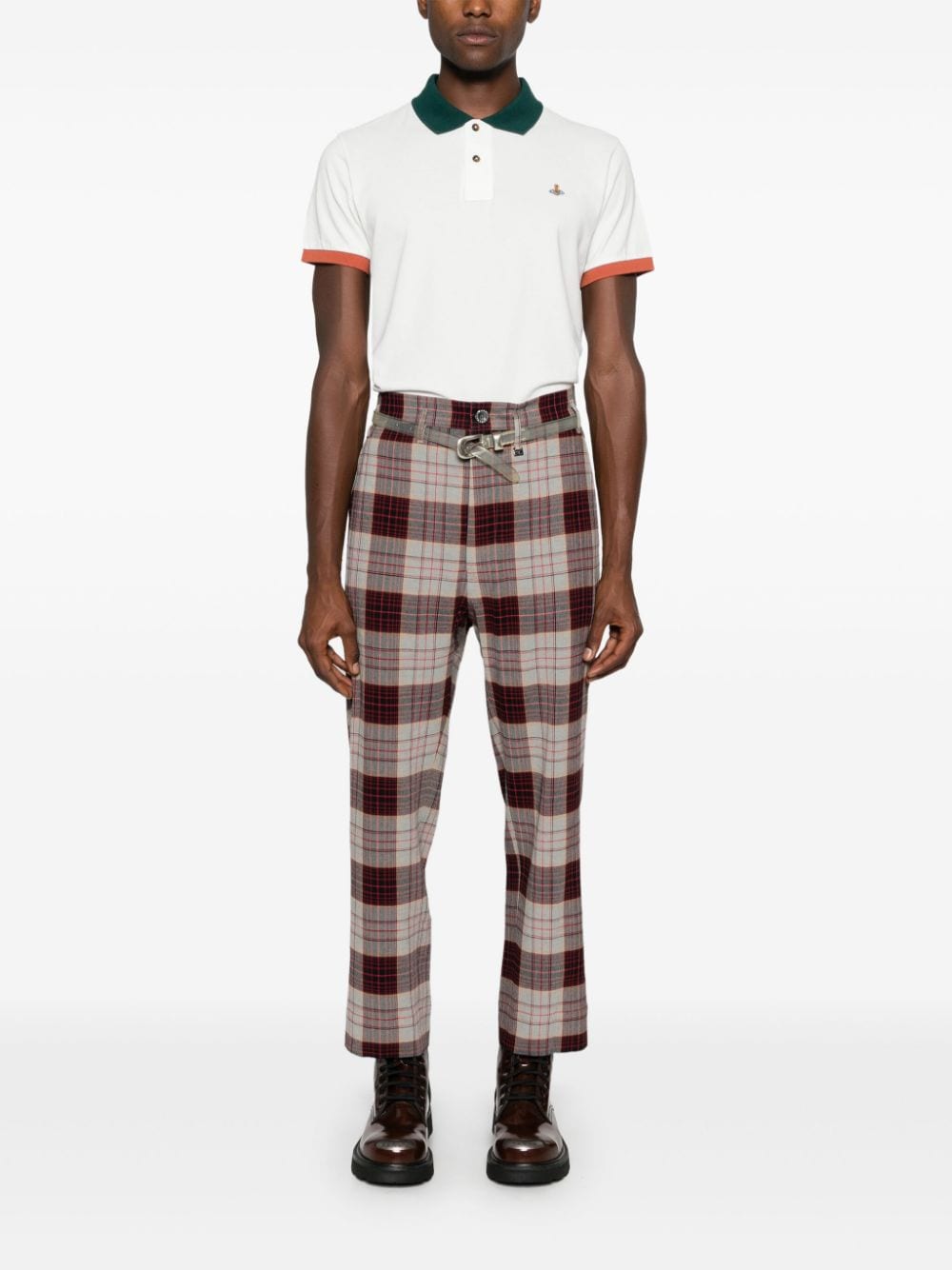 VIVIENNE WESTWOOD Check Trousers - Mid Waist Slim Cut Cropped Leg