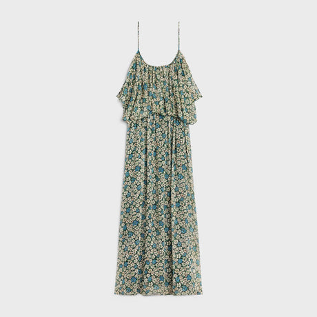 CELINE Gathered Midi Dress in Luxurious Silk Georgette