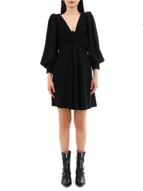 CELINE Stylish Black Wrap Dress with V-Neck and Long Sleeves for Women