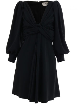 CELINE Stylish Black Wrap Dress with V-Neck and Long Sleeves for Women