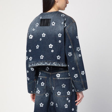 MARC JACOBS Mini Cropped Denim Jacket with Daisy Sequins