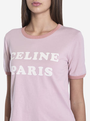 CELINE Cropped Crewneck T-Shirt for Women - Light Pink