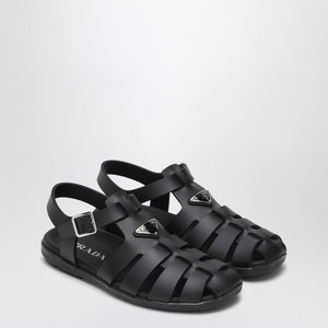 PRADA Men's Rubber Cage Sandal with Ankle Strap