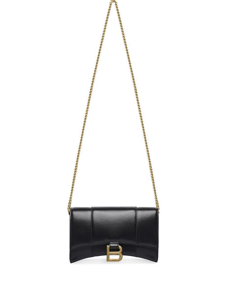 BALENCIAGA Mini Hourglass Leather Satchel with Chain Strap - 19.3 x 11.9 x 4.8 cm