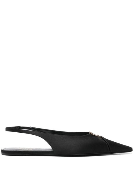 SAINT LAURENT PARIS Ballerine Slingback in Creased Pleated Satin