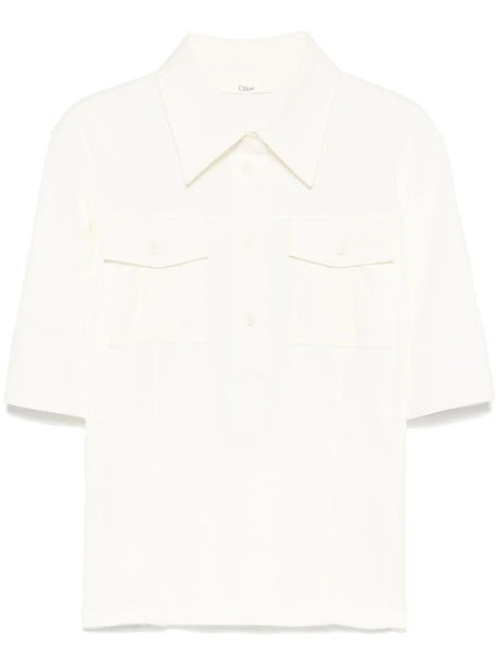 CHLOÉ Short-Sleeve Utilitarian Cotton Polo Shirt