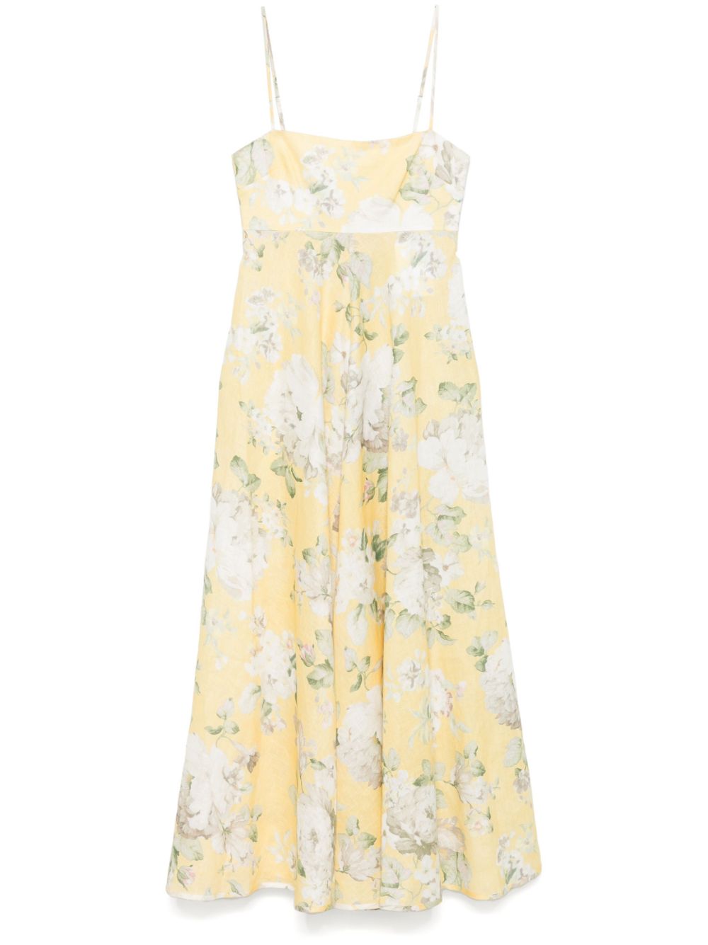 ZIMMERMANN Floral Linen Midi Dress with Adjustable Straps