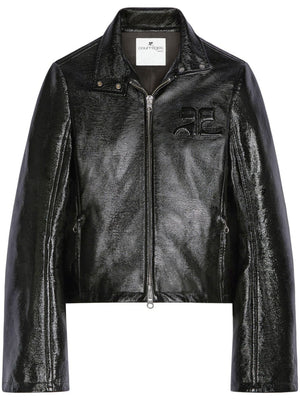 COURREGÈS Iconic Black Patent Leather Biker Jacket