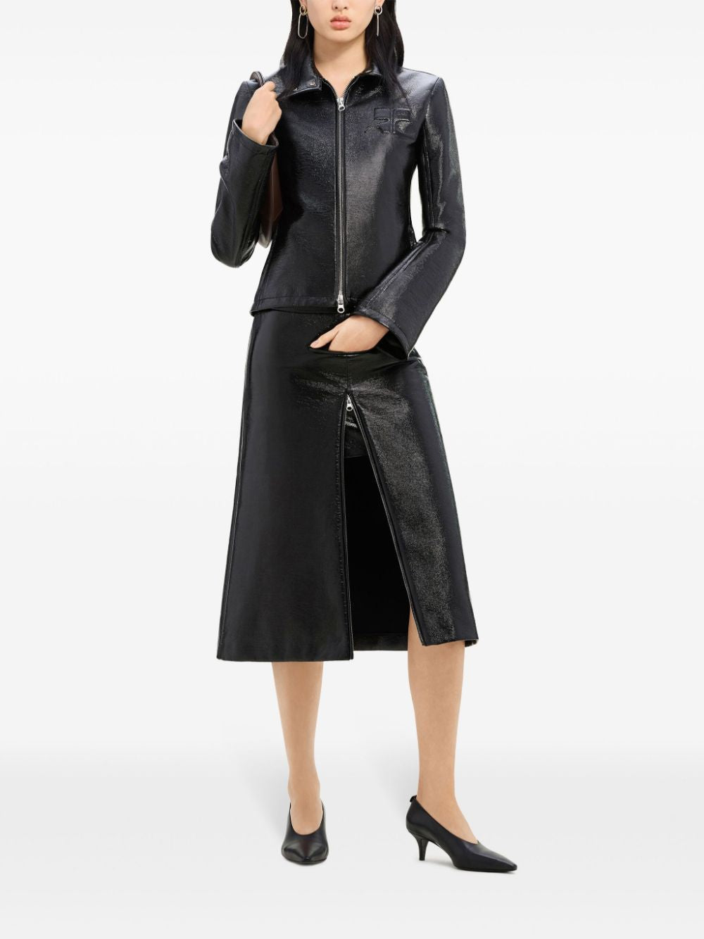 COURREGÈS Iconic Black Patent Leather Biker Jacket