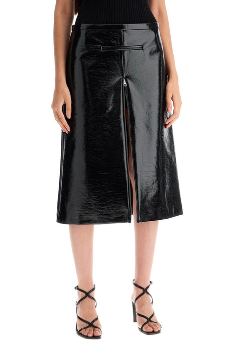 COURREGÈS Chic Patent Leather Midi Skirt with Zip Closure