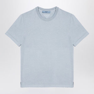 PRADA Light Blue Washed Cotton T-Shirt with Edgy Wear for Women