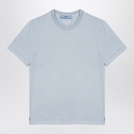 PRADA Light Blue Washed Cotton T-Shirt with Edgy Wear for Women