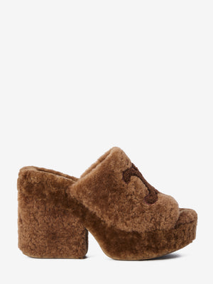 CELINE Shearling Lined Round Toe Flat Sandals for Women