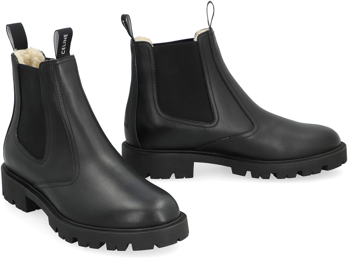 CELINE Leather Chelsea Boots with Shearling Lining - FW24