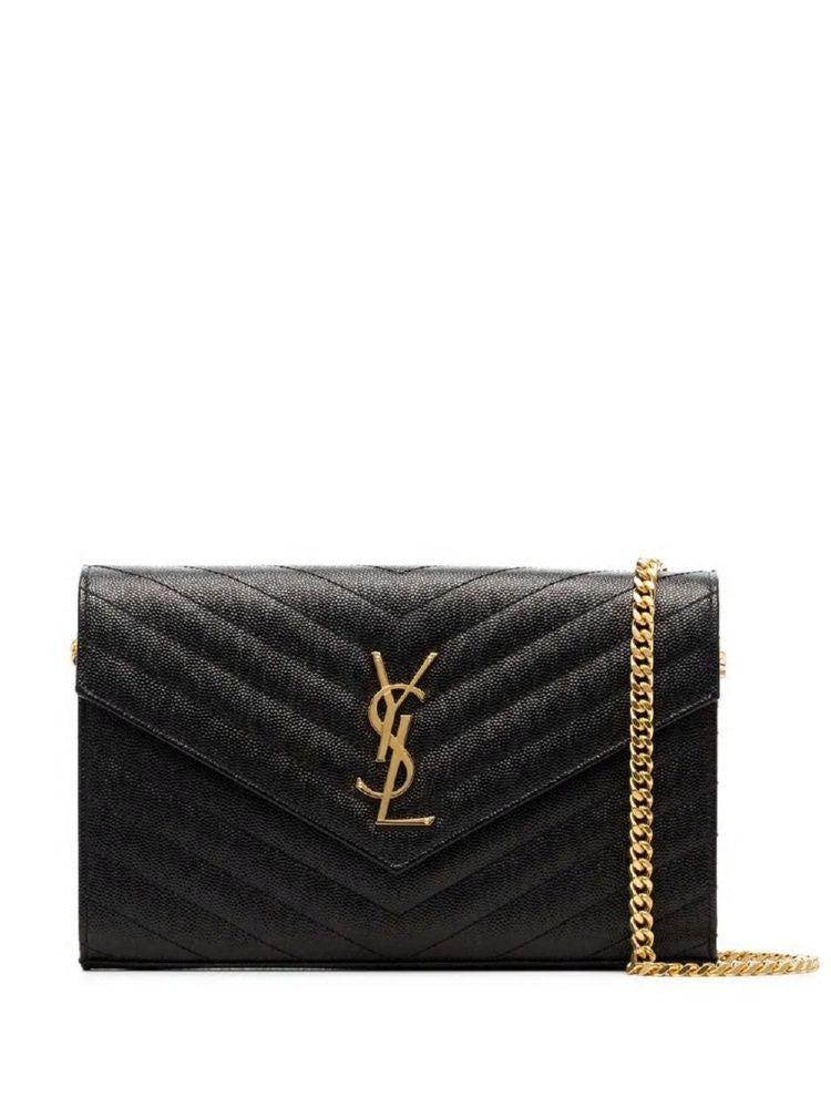 SAINT LAURENT Ochre Monogram Chain Wallet in Quilted Leather with Gold-Tone Accents