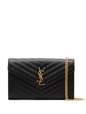 SAINT LAURENT Ochre Monogram Chain Wallet in Quilted Leather with Gold-Tone Accents