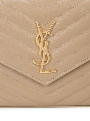 SAINT LAURENT Ochre Monogram Chain Wallet in Quilted Leather with Gold-Tone Accents