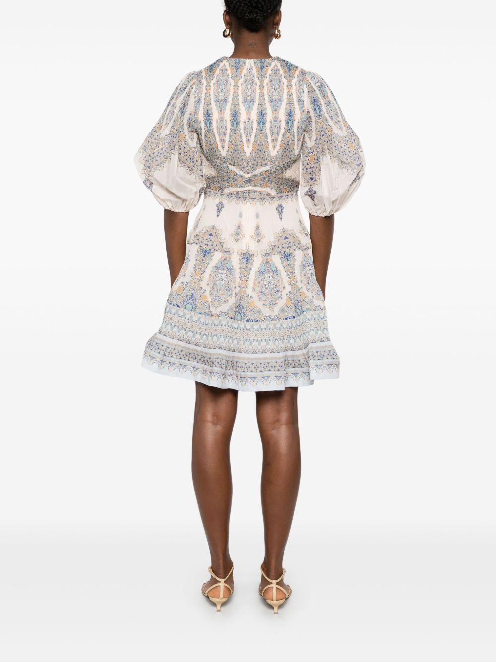 ZIMMERMANN Elegant V-Neck Mini Dress with Puff Sleeves