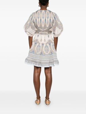 ZIMMERMANN Elegant V-Neck Mini Dress with Puff Sleeves