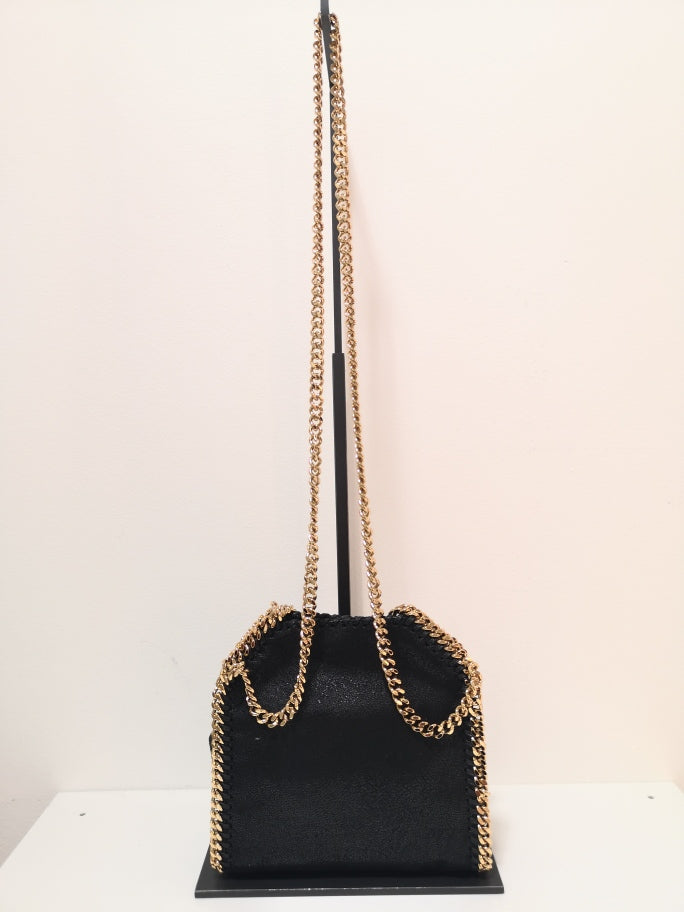 STELLA MCCARTNEY Stylish Black Handbag with Snap Button Closure and Diamond Effect Chain