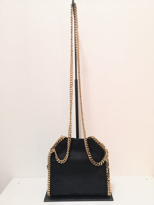 STELLA MCCARTNEY Stylish Black Handbag with Snap Button Closure and Diamond Effect Chain