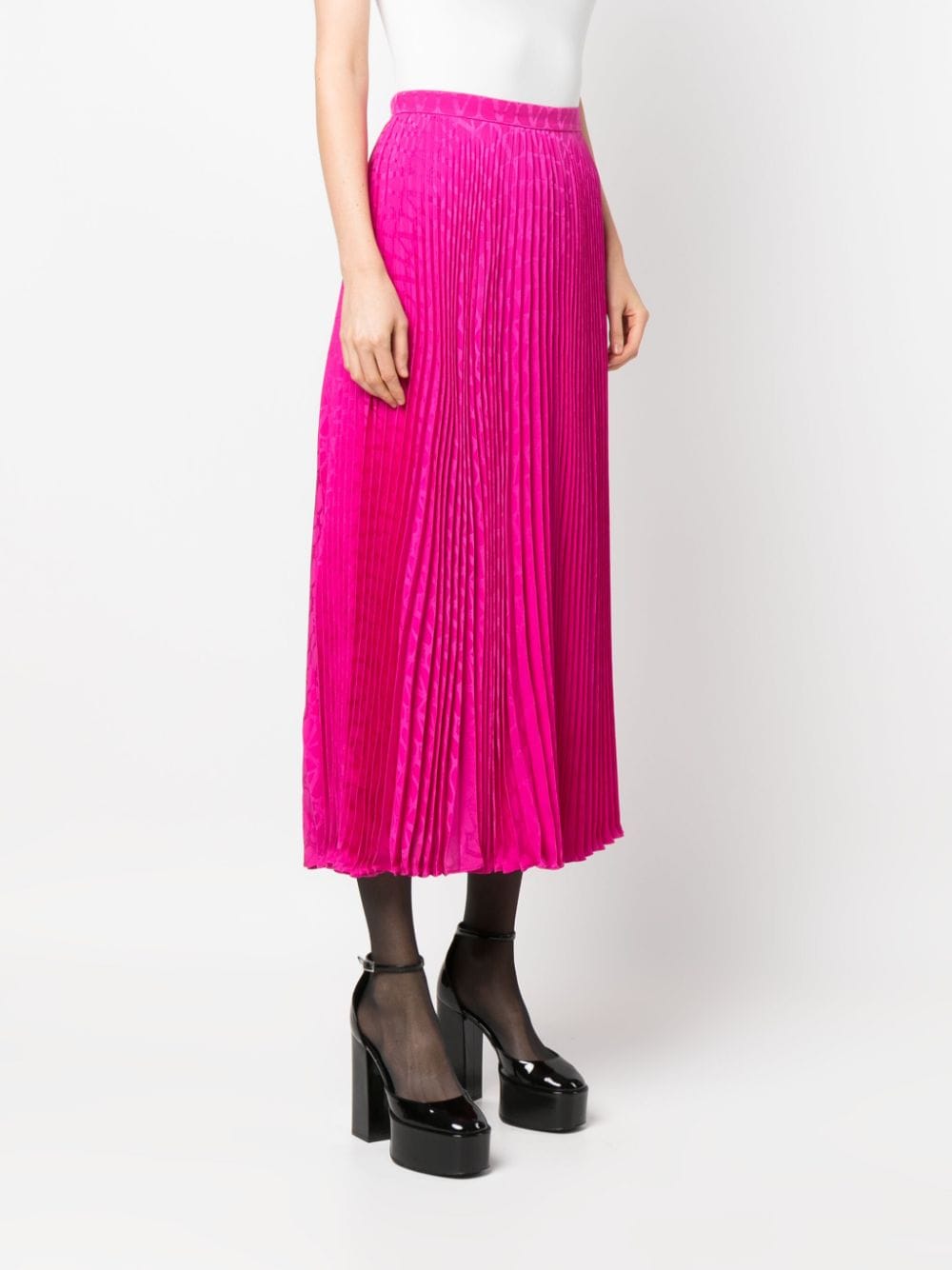 VALENTINO GARAVANI Pleated Silk Midi Skirt