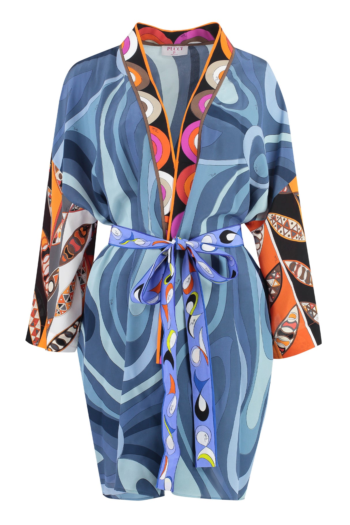 EMILIO PUCCI Silk Printed Night Gown with Waist Belt