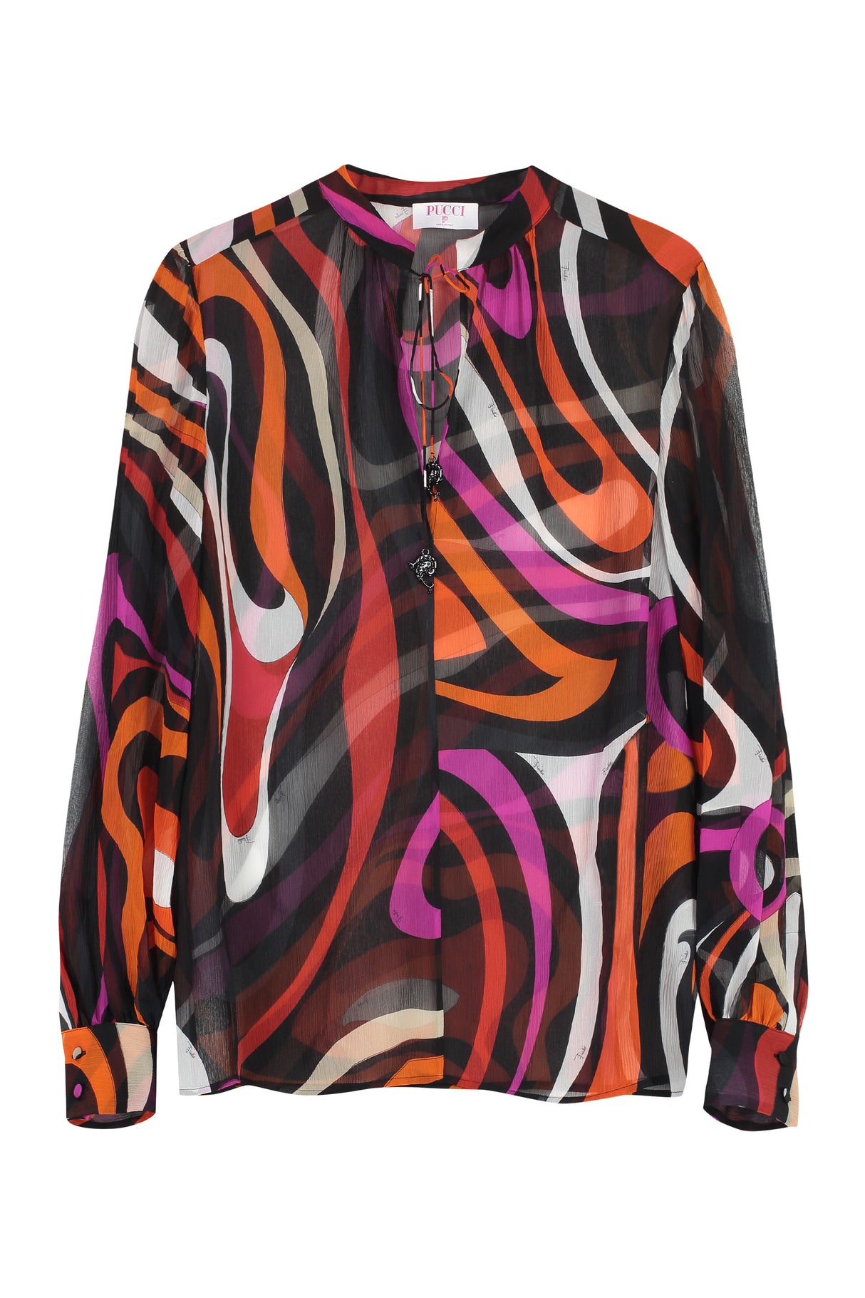 EMILIO PUCCI Printed Silk Blouse with Mandarin Collar and Buttoned Cuffs