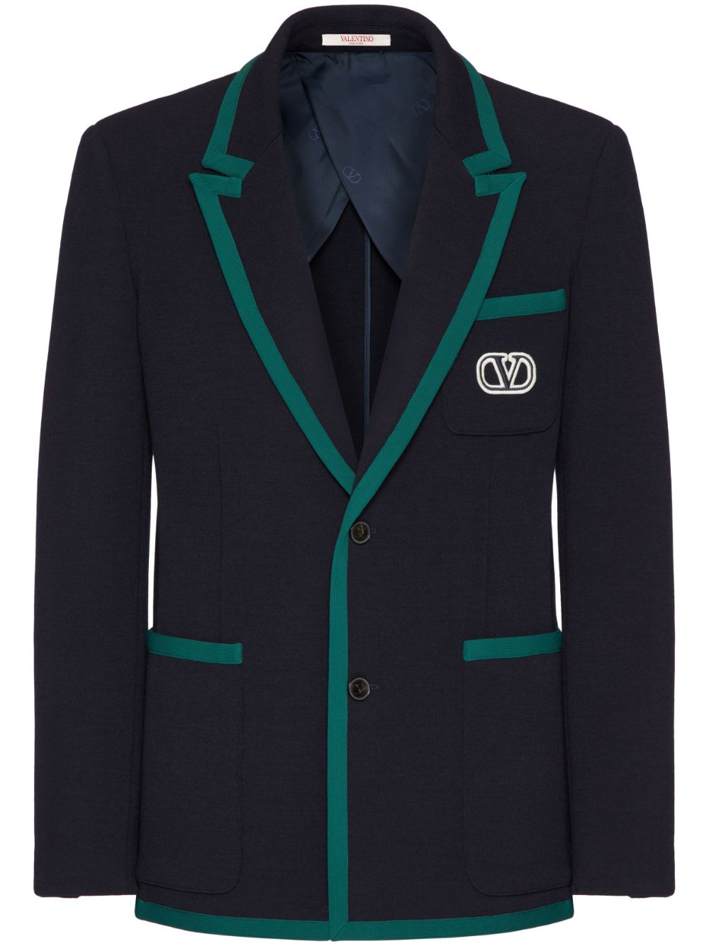 VALENTINO Men's Wool Single-Breasted Blazer with Contrasting Trimmings