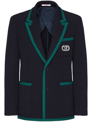 VALENTINO Men's Wool Single-Breasted Blazer with Contrasting Trimmings