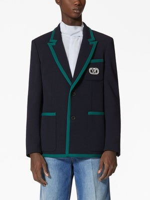 VALENTINO Men's Wool Single-Breasted Blazer with Contrasting Trimmings