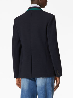 VALENTINO Men's Wool Single-Breasted Blazer with Contrasting Trimmings